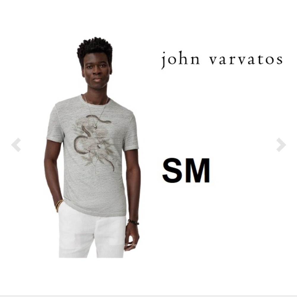127- John Varvatos Snake Floral Graphic Tee Small | Smoked Pearl Grey | Designer